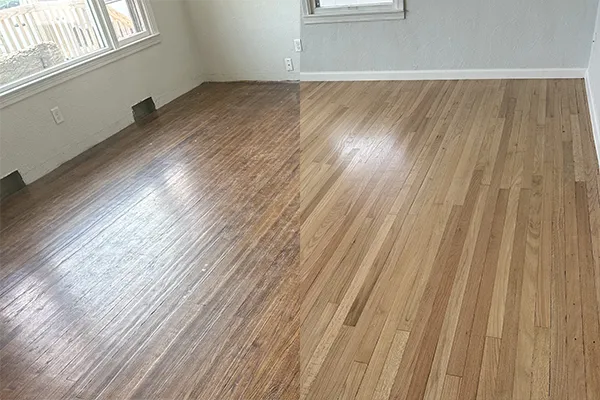Hardwood floor installation in open Cedar Rapids living space